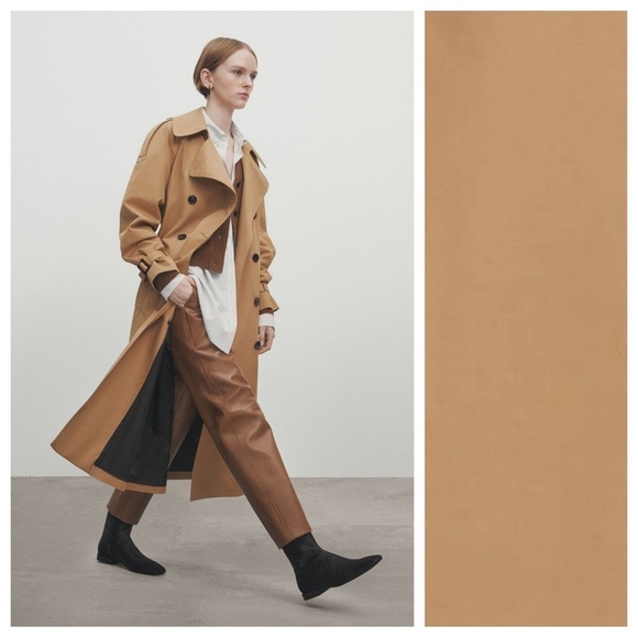 NWT. Massimo Dutti Camel Cotton Blend Voluminous Trench Coat with Belt. Size S. - Picture 4 of 13